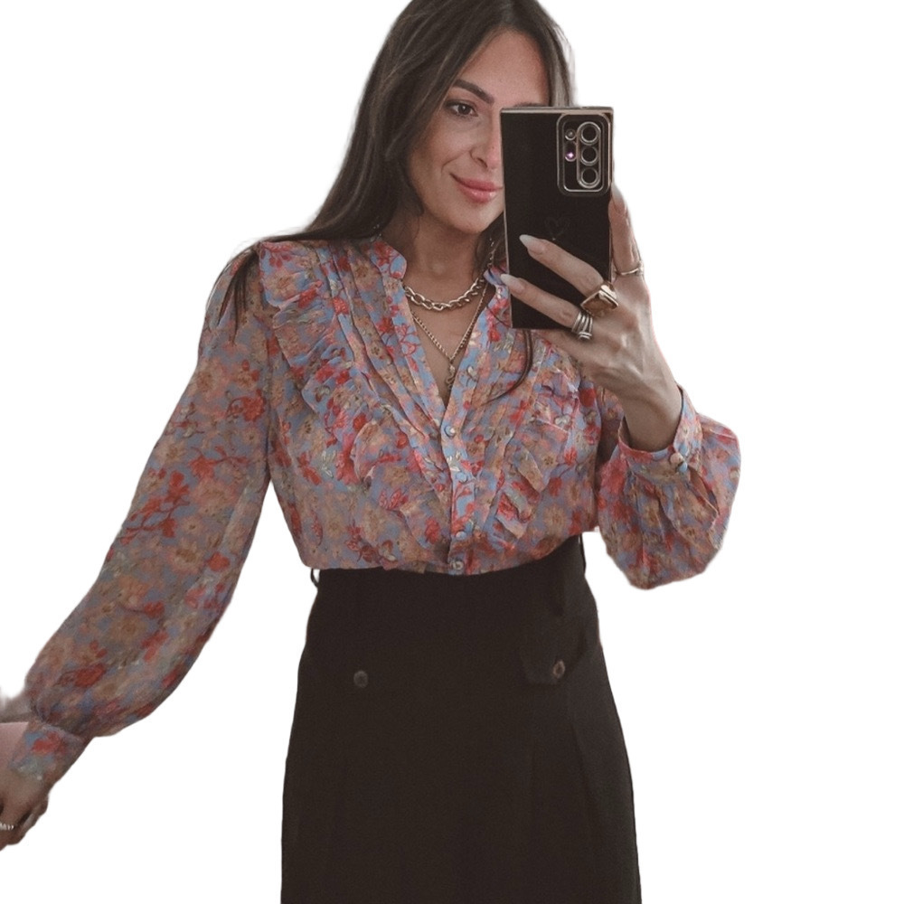 Zara sheer floral blouse